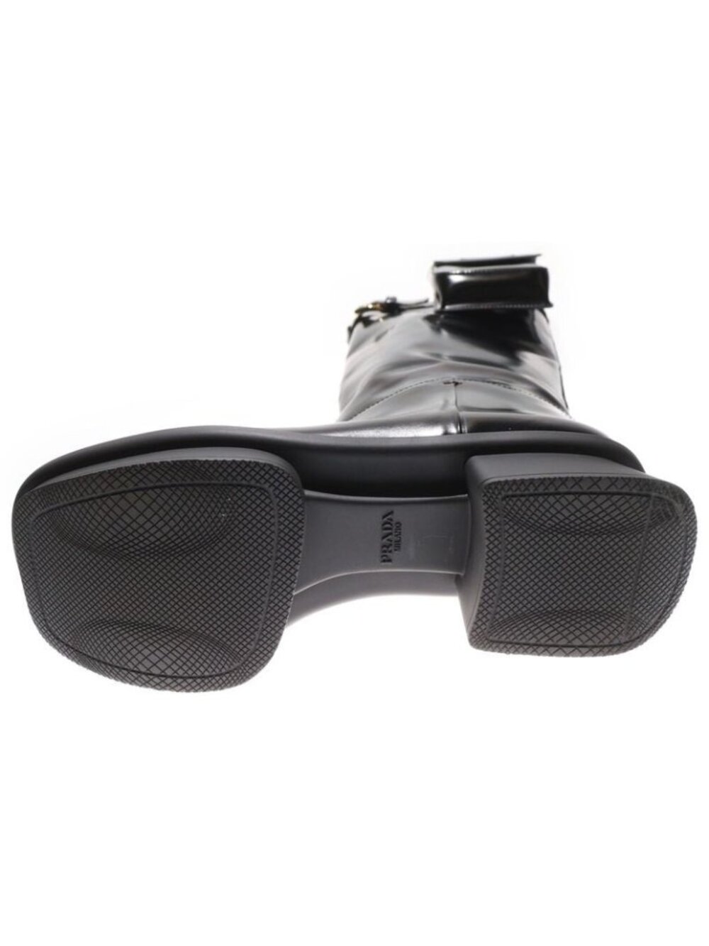Prada Logo Print Pouch Brushed Leather Square Toe Long Boots Shoes Black - Picture 5 of 6